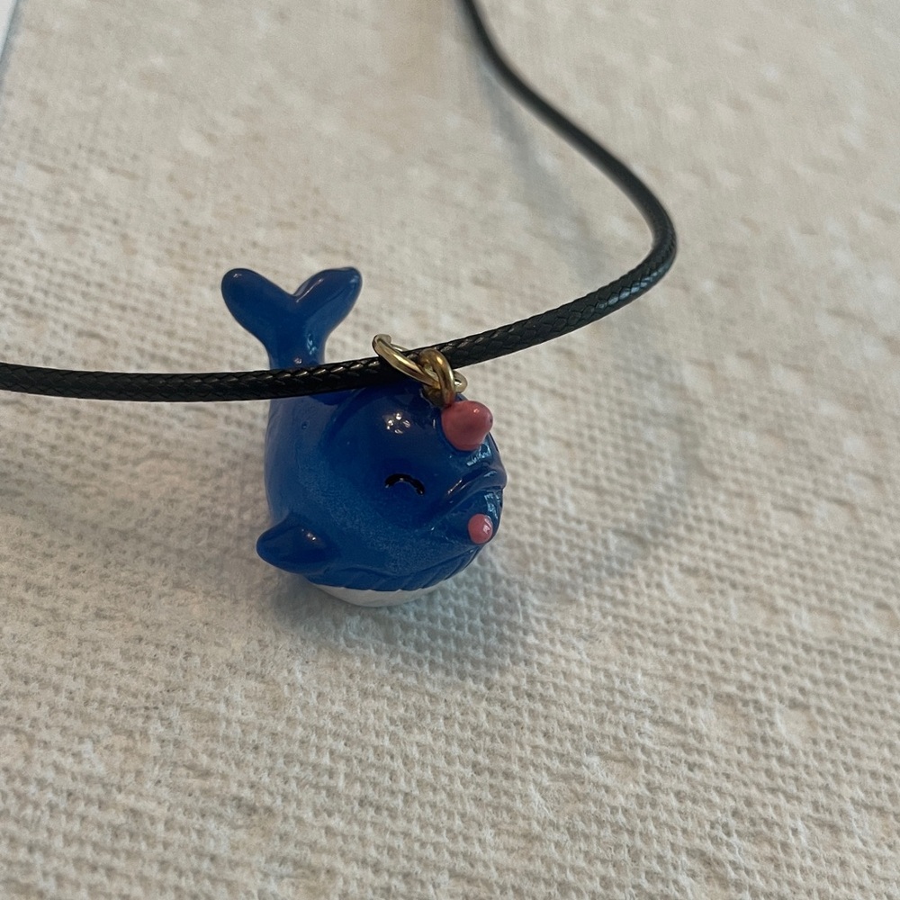 Blue Narwhal Pendant Necklace